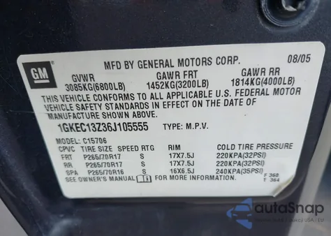 2006 GMC Yukon Slt z USA, uszkodzony, nr VIN 1GKEC13Z36J105555